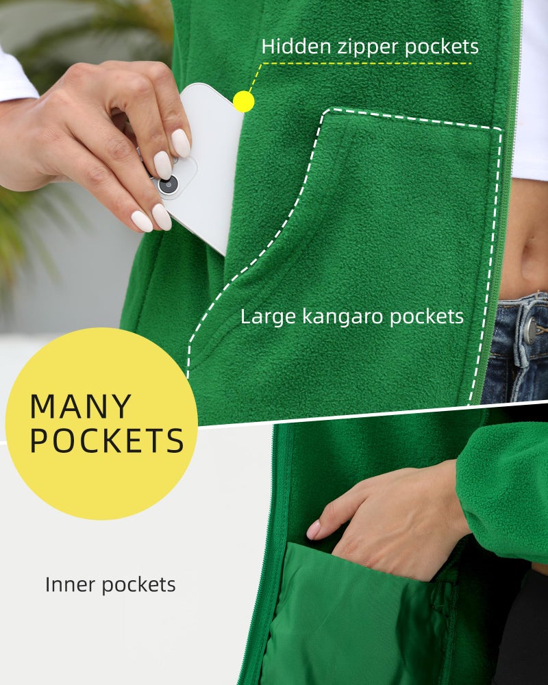 Argstar Fleece Jacket for Women, Lightweight Full Zip Classic Soft Casual Recreation Coat with Zipper Pockets Hunter Green L - Image 3