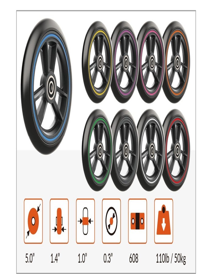RIANT WHEEL, W534, 5 X 1.4 inch, Solid, PU Wheels, Wheelchair Casters, Nylon Rim, one Pair (Black) - Image 2