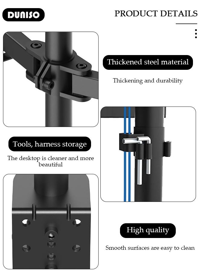 DUNISO Dual Monitor Desk Mount, Heavy Duty Fully Adjustable Steel Stand, Dual Monitor Arm for Desk, Fits Two Screens up to 13-27 inch, Computer Monitor Stand with VESA Mount, Holds up to 8KG Arm  - Image 5