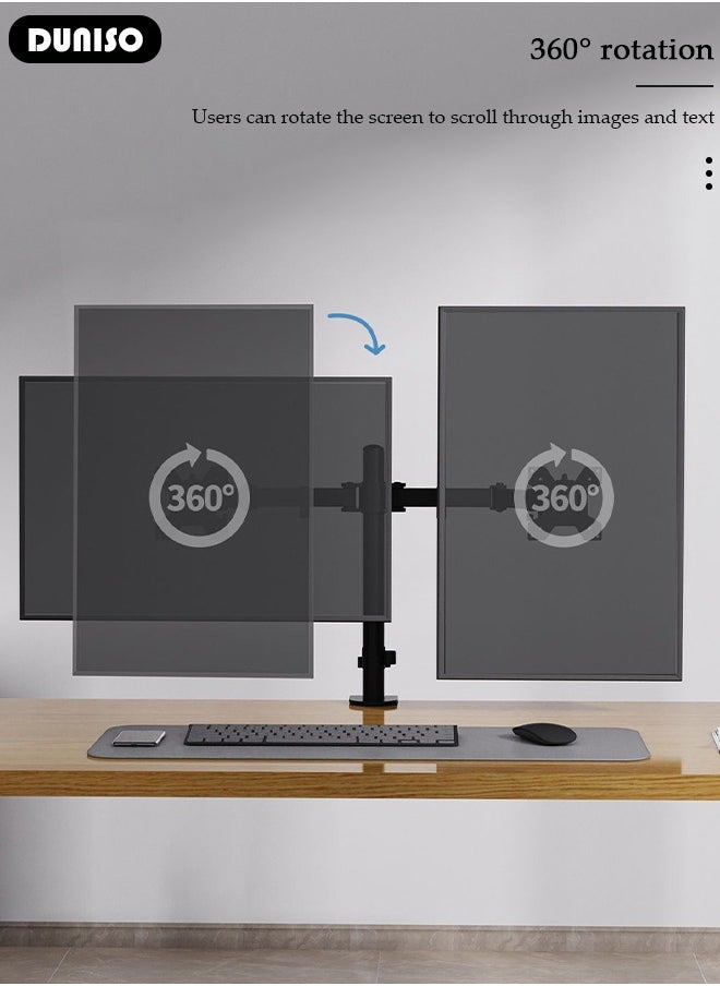 DUNISO Dual Monitor Desk Mount, Heavy Duty Fully Adjustable Steel Stand, Dual Monitor Arm for Desk, Fits Two Screens up to 13-27 inch, Computer Monitor Stand with VESA Mount, Holds up to 8KG Arm  - Image 2