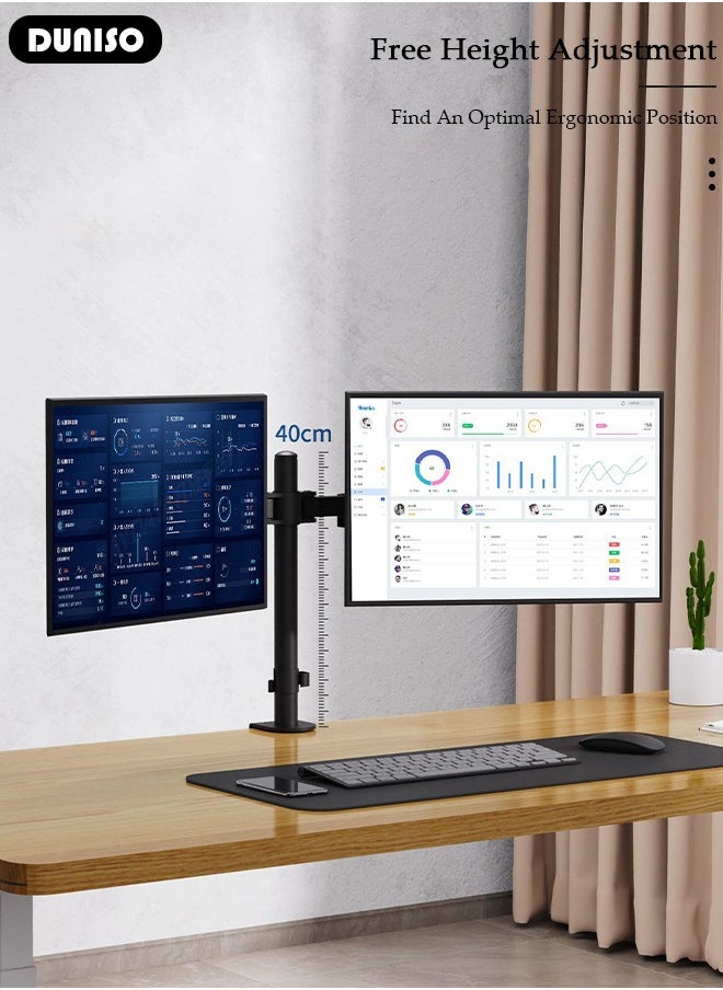 Dual Monitor Desk Mount, Heavy Duty Fully Adjustable Steel Stand, Dual Monitor Arm for Desk, Fits Two Screens up to 13-27 inch, Computer Monitor Stand with VESA Mount, Holds up to 8KG Arm