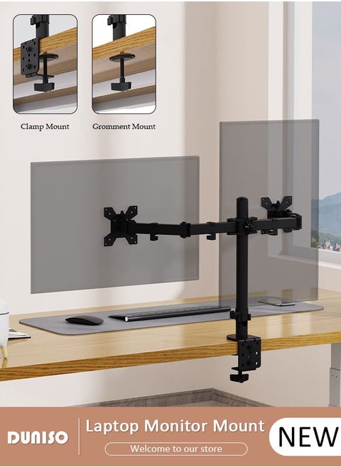 Dual Monitor Desk Mount, Heavy Duty Fully Adjustable Steel Stand, Dual Monitor Arm for Desk, Fits Two Screens up to 13-27 inch, Computer Monitor Stand with VESA Mount, Holds up to 8KG Arm
