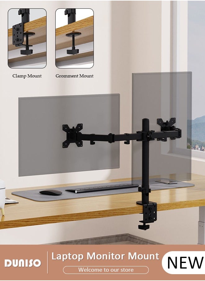 DUNISO Dual Monitor Desk Mount, Heavy Duty Fully Adjustable Steel Stand, Dual Monitor Arm for Desk, Fits Two Screens up to 13-27 inch, Computer Monitor Stand with VESA Mount, Holds up to 8KG Arm  - Image 1