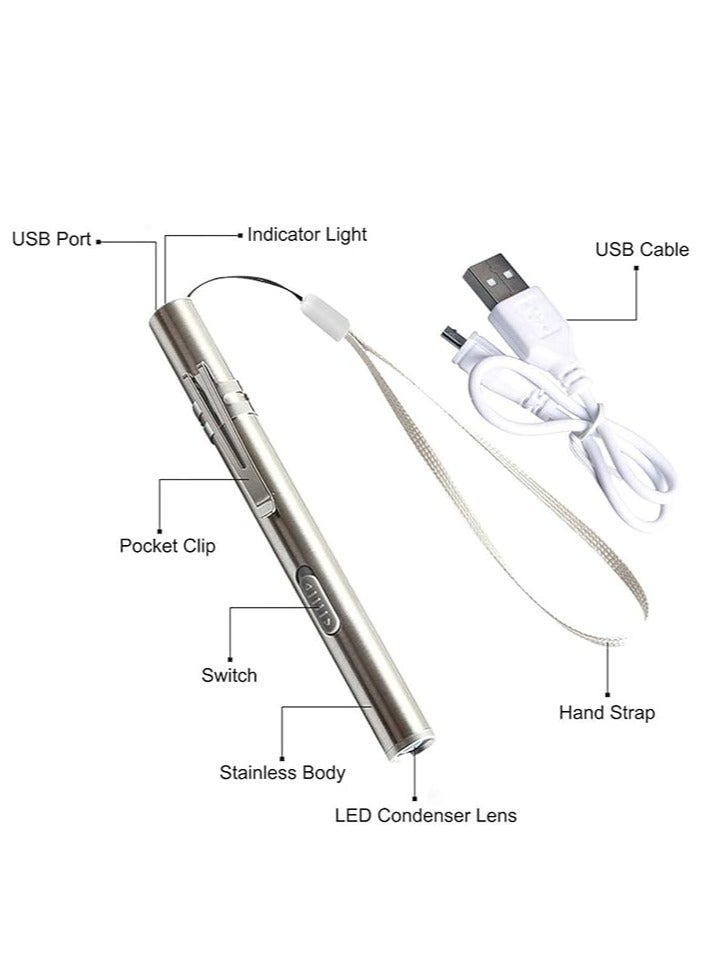 USB Mini LED Flashlight Small Pen Light with Stainless Steel Clip for Home and Outdoor Activities - Image 2
