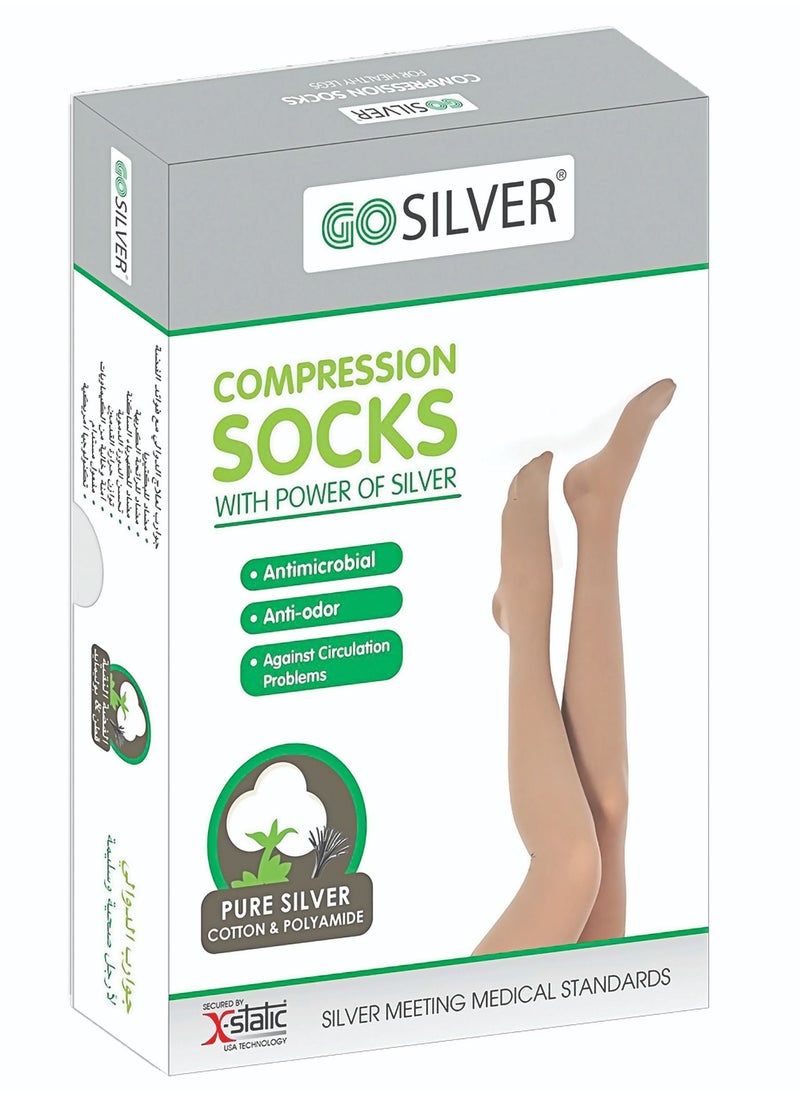 GO SILVER - Panty Hose Compression Socks,Class 1 (18-21 mmHG) Closed Toe Flesh - Image 1