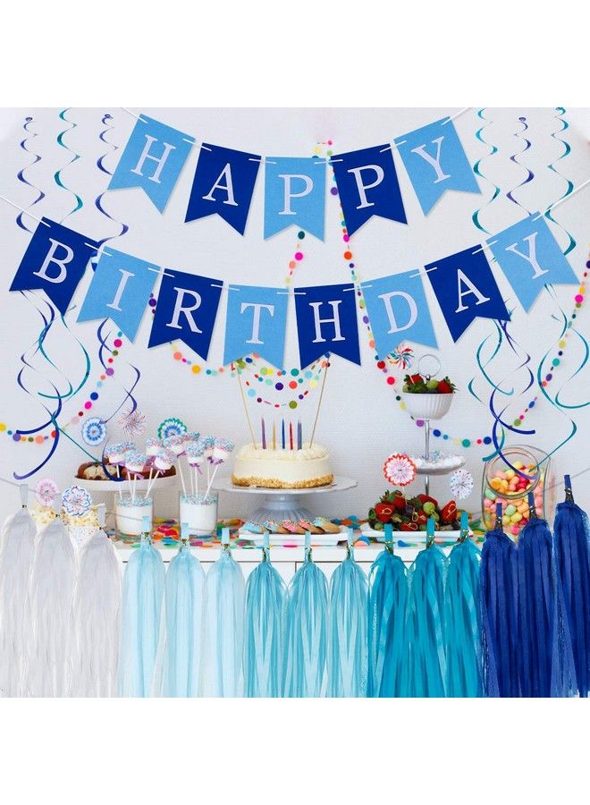LeeSky Blue Happy Birthday Decorations With Happy Birthday Blue Felt Bannertissue Paper Tassels Garland And Hanging Swirl Decorations For Adults Blue Birthday Party Decorations - Image 3