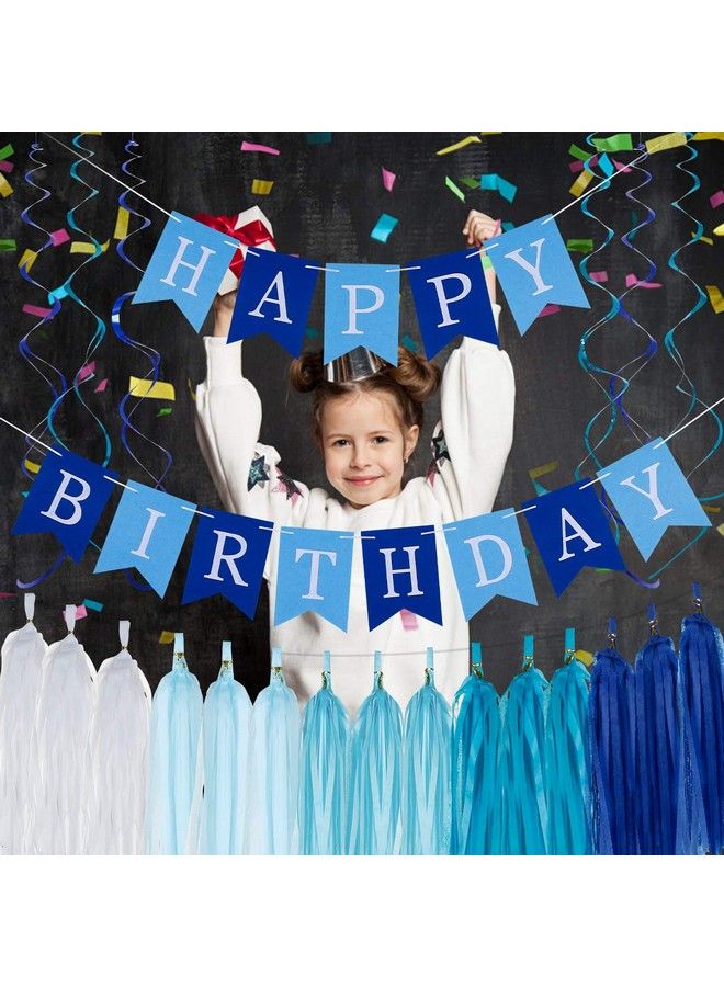 LeeSky Blue Happy Birthday Decorations With Happy Birthday Blue Felt Bannertissue Paper Tassels Garland And Hanging Swirl Decorations For Adults Blue Birthday Party Decorations - Image 4