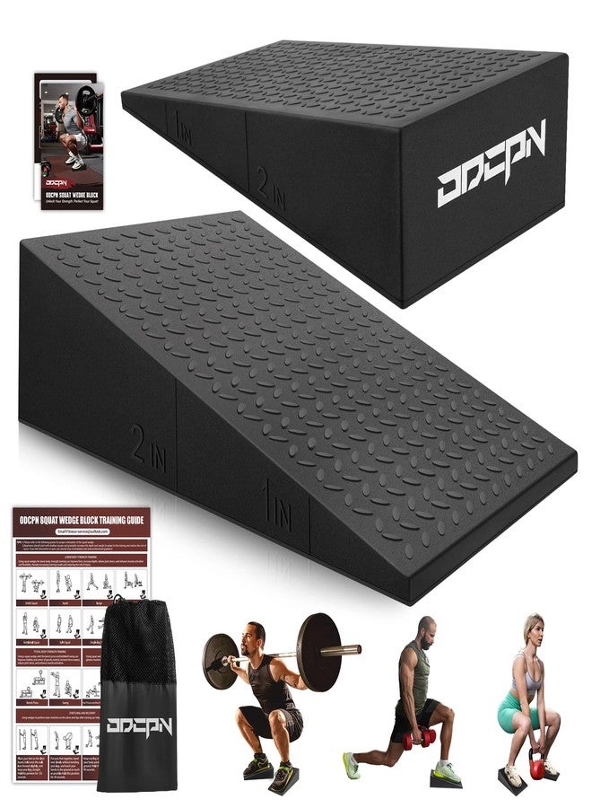 ODCPN Squat Wedge Block, 2 Pcs Non-slip Heel Elevated Squat Wedge for Weightlifting Workout with Storage & Training Poster, Slant Board for Squats to Improve Squat Mobility Balance & Strength Performance - Image 1