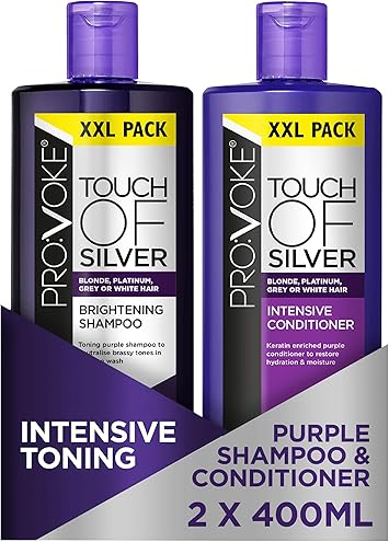PROVOKE Touch Of Silver Brightening Purple Shampoo Intensive Conditioner 400ml Neutralises Yellow Orange Tones Formulated With Violet Blue Pigments - Image 1