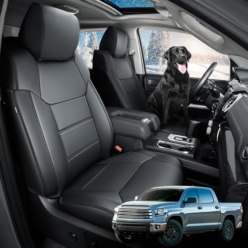 Super Cover for Toyota Tundra Seat Covers 20142021CrewMax only Full Covered Black Seat Protectors Pickup Truck Leather Seat Cover Set for Tundra 2021 2020 2019 2018 2017 2016 2015 2014 Accessories