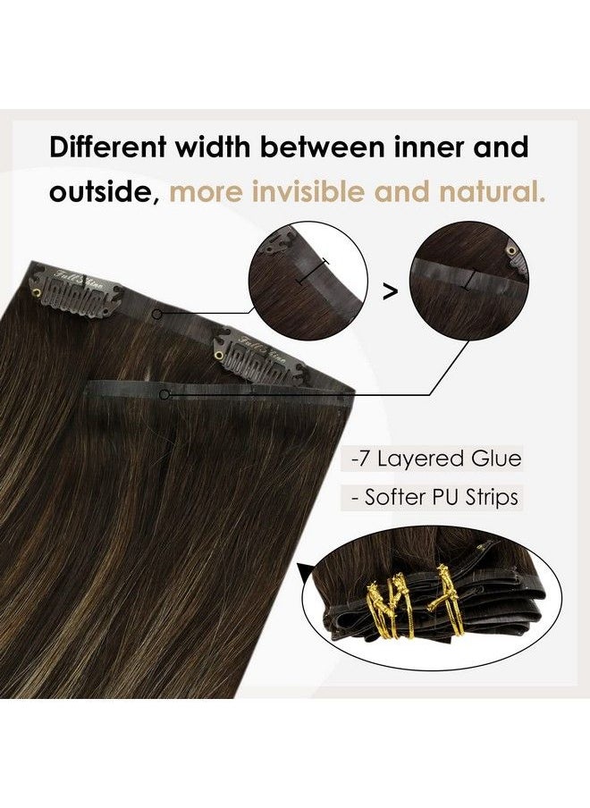 Full Shine Hair Extensions Clip In Human Hair Balayage Clip In Hair Extensions 12Inch Dark Brown Fading To Ash Brown Highlight Dark Brown Clip In Extensions 8 Pieces 80 Gram Hair Extensions Clip In  - Image 5