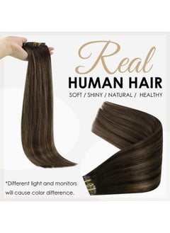 Full Shine Hair Extensions Clip In Human Hair Balayage Clip In Hair Extensions 12Inch Dark Brown Fading To Ash Brown Highlight Dark Brown Clip In Extensions 8 Pieces 80 Gram Hair Extensions Clip In  - Image 3