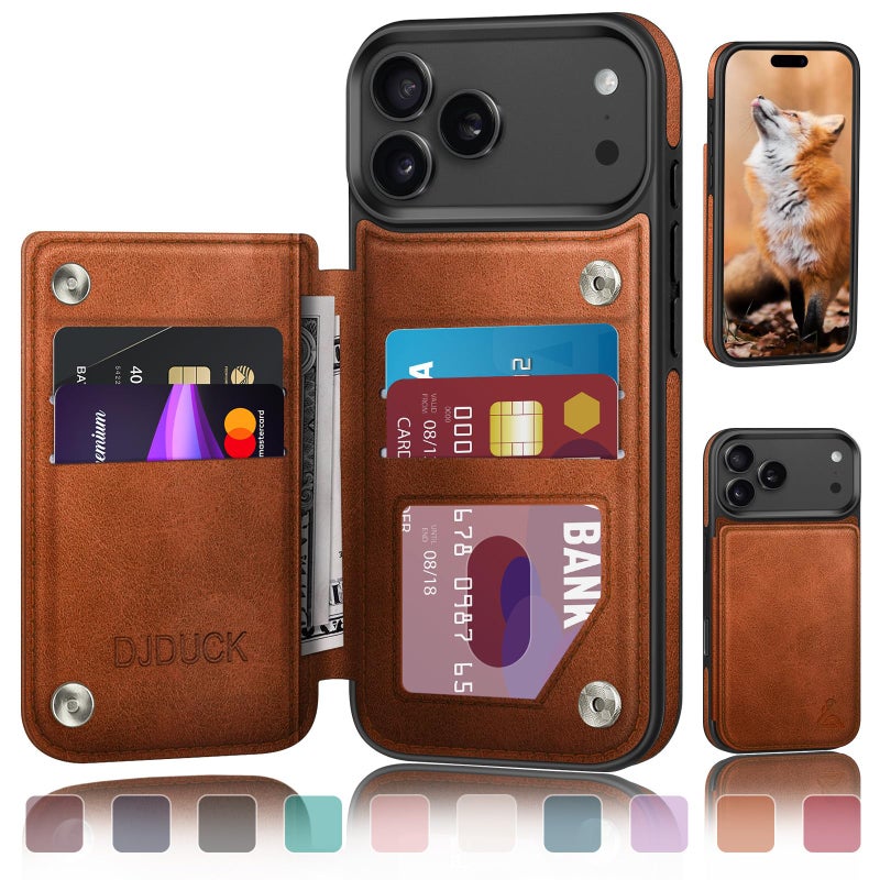 DJDUCK Designed for iPhone 17 Pro Max Case Wallet with Card Holder, [Magnetic Clasp Cover] [RFID Blocking Leather Protection] Shockproof Women Men Cases 6.9 Inch for Apple 17 ProMax Light Brown - Image 1