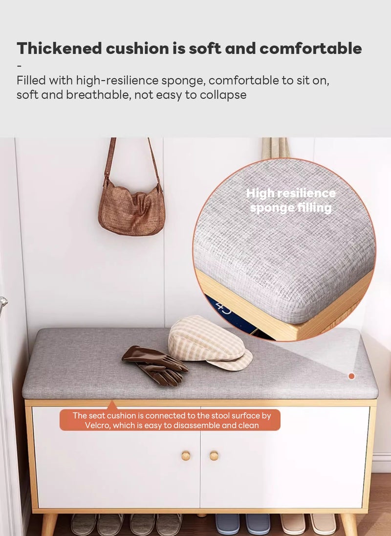 Sharpdo Home Porch Entrance Integrated Shoe Cabinet Bench, Solid Wood Shoe Bench, Soft Cushion 80*30*50CM - Image 3