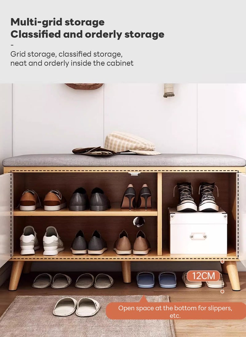 Sharpdo Home Porch Entrance Integrated Shoe Cabinet Bench, Solid Wood Shoe Bench, Soft Cushion 80*30*50CM - Image 2