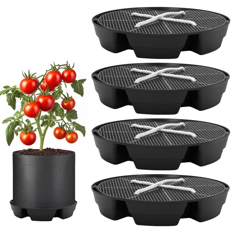 P Polerden 4-Pack Self Watering Fabric Pot Base, Auto Pots Fit for 5 Gallon Grow Bags, Auto-Irrigation Water Delivery System , Auto Watering Plant Saucer for Fabric Planters 3 Year Warranty (Capacity Upgrade) - Image 1
