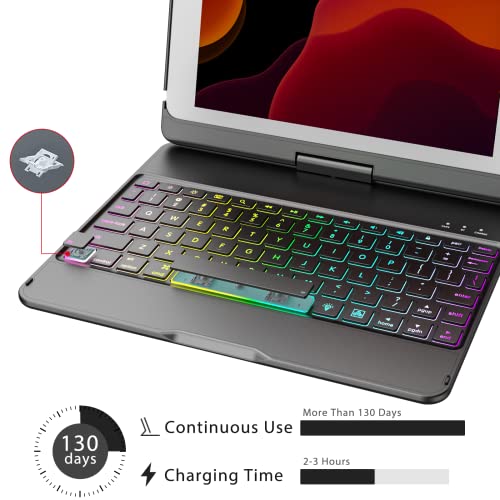 MMK for iPad 6th Generation Case with Keyboard | Compatible with iPad 5th Gen (2017) & iPad Air (1st, 2th Gen | 2013, 2014) & iPad Pro 9.7 inch (2016) | 10 Color Backlight & 360 Rotation-Black - Image 3
