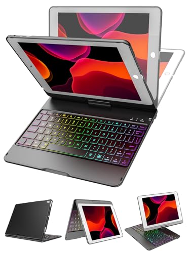 MMK for iPad 6th Generation Case with Keyboard | Compatible with iPad 5th Gen (2017) & iPad Air (1st, 2th Gen | 2013, 2014) & iPad Pro 9.7 inch (2016) | 10 Color Backlight & 360 Rotation-Black - Image 1