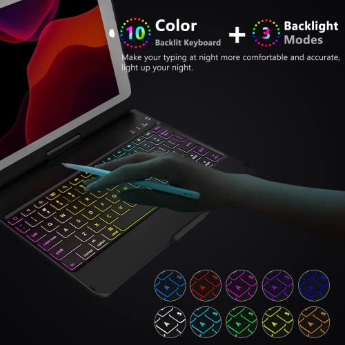 MMK for iPad 6th Generation Case with Keyboard | Compatible with iPad 5th Gen (2017) & iPad Air (1st, 2th Gen | 2013, 2014) & iPad Pro 9.7 inch (2016) | 10 Color Backlight & 360 Rotation-Black - Image 4