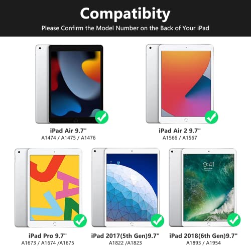MMK for iPad 6th Generation Case with Keyboard | Compatible with iPad 5th Gen (2017) & iPad Air (1st, 2th Gen | 2013, 2014) & iPad Pro 9.7 inch (2016) | 10 Color Backlight & 360 Rotation-Black - Image 2