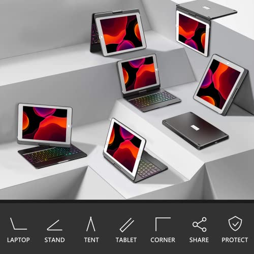 MMK for iPad 6th Generation Case with Keyboard | Compatible with iPad 5th Gen (2017) & iPad Air (1st, 2th Gen | 2013, 2014) & iPad Pro 9.7 inch (2016) | 10 Color Backlight & 360 Rotation-Black - Image 5
