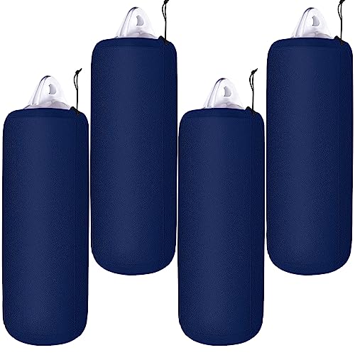 Woanger 4 Packs Boat Fender Cover 10" x 26" Fleece Marine Bumper Covers for Center Rope Tube Style Fenders (Boat Fender Not Included) (Navy Blue) - Image 1