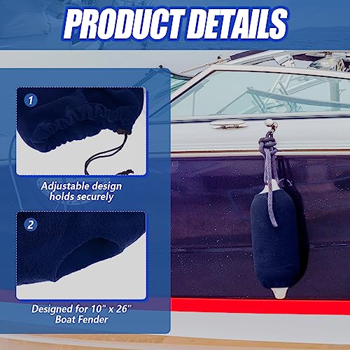 Woanger 4 Packs Boat Fender Cover 10" x 26" Fleece Marine Bumper Covers for Center Rope Tube Style Fenders (Boat Fender Not Included) (Navy Blue) - Image 5