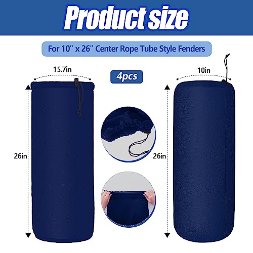 Woanger 4 Packs Boat Fender Cover 10" x 26" Fleece Marine Bumper Covers for Center Rope Tube Style Fenders (Boat Fender Not Included) (Navy Blue) - Image 3