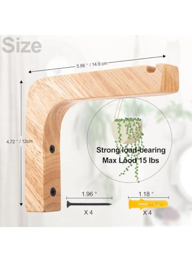 2PCS Wooden Wall Hooks, Plant Hangers Indoor, 6 Inch Wall Mounted Hanging Plant Hooks for Planters, Lanterns, Flower Bracket, Wind Chimes Burlywood Color - Image 1