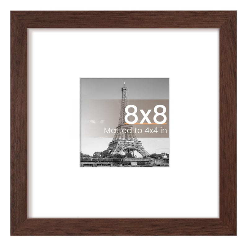 upsimples 8x8 Picture Frame Display Pictures 4x4 with Mat or 8 x 8 Without Wall Hanging Photo Frames Brown 1 Pack