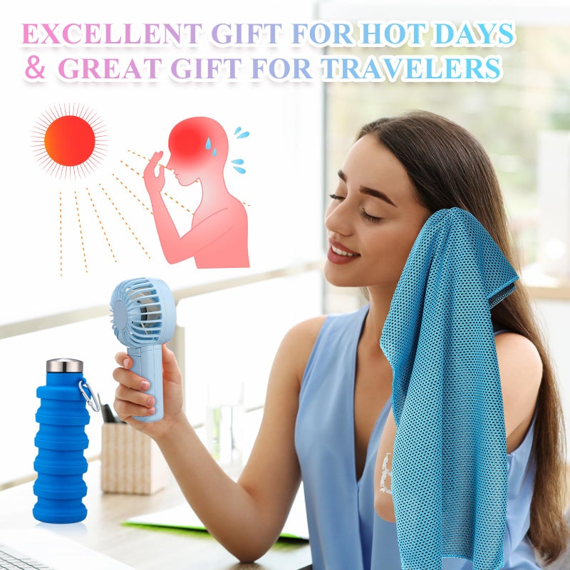 Wovnet 10 Set Theme Park Necessities Cruise Ship Accessory Kit Collapsible Water Bottle Cooling Towel Fan Drawstring Bag for Summer Amusement Park Outdoor Team Travel Cruise Gifts Fitness Sport Favor - Image 3