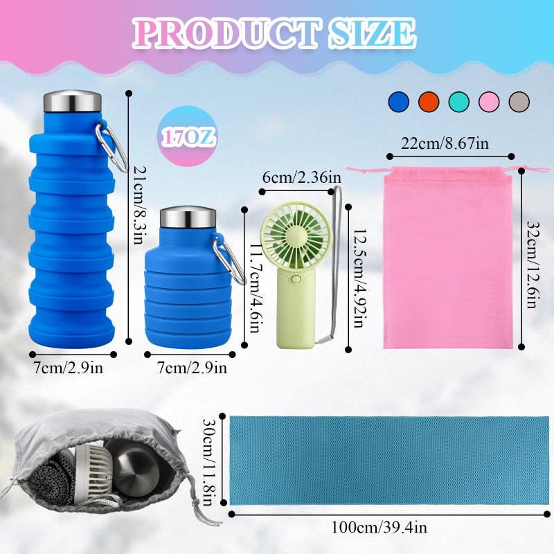 Wovnet 10 Set Theme Park Necessities Cruise Ship Accessory Kit Collapsible Water Bottle Cooling Towel Fan Drawstring Bag for Summer Amusement Park Outdoor Team Travel Cruise Gifts Fitness Sport Favor - Image 2