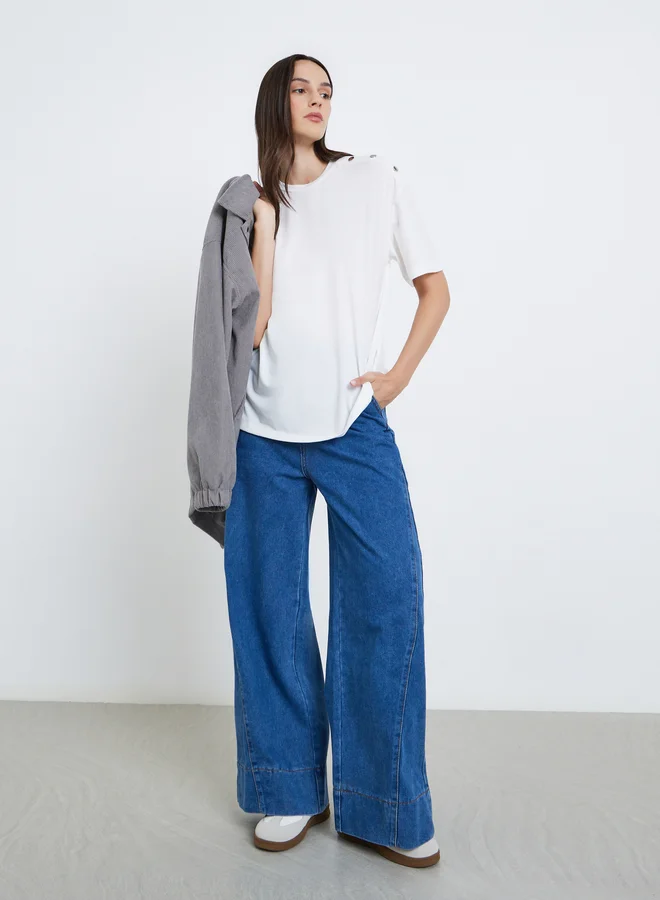 Styli Styli White Oversized T-Shirt with Button Detail
