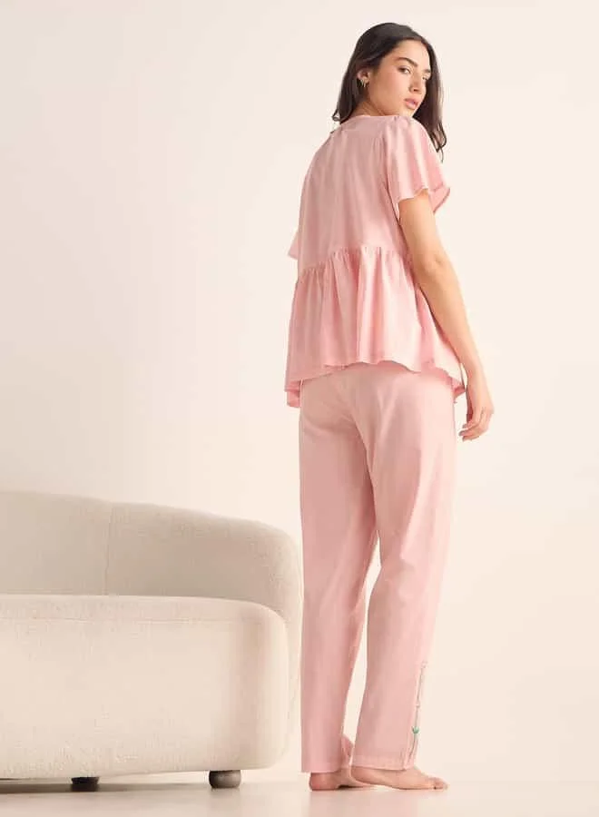Splash FAV Embroidered Shirt and Pyjama Set
