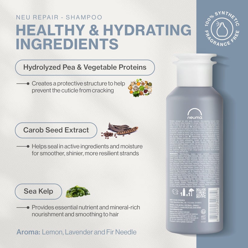 Neuma Neu Repair Shampoo 8.5 Fl. Oz. Sulfate Free Shampoo for Damaged Hair - Revitalizes, Cleanses, Fortifies, and Reduces Breakage, Lemon, Lavender & Fir Needle Scent - Image 2