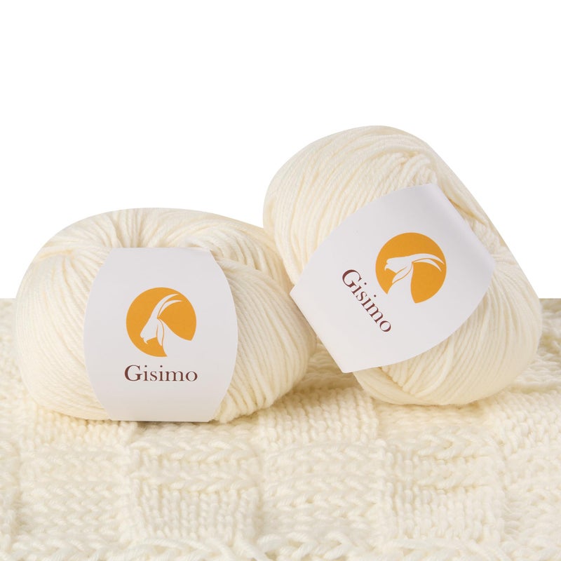 Gisimo 2 Balls Merino Wool Yarn, 12-Ply Luxurious and Soft Yarn for Hand Knitting & Crocheting, 1.76 OZ/50g, 120 yds/110 Metersï¼ˆWhite,2Ballsï¼‰ - Image 1
