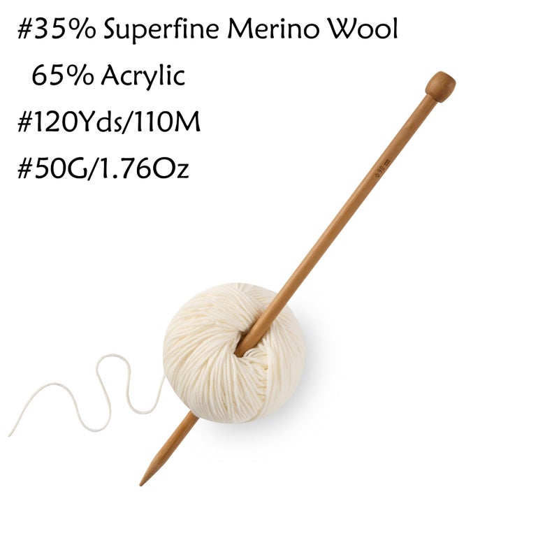 Gisimo 2 Balls Merino Wool Yarn, 12-Ply Luxurious and Soft Yarn for Hand Knitting & Crocheting, 1.76 OZ/50g, 120 yds/110 Metersï¼ˆWhite,2Ballsï¼‰ - Image 3