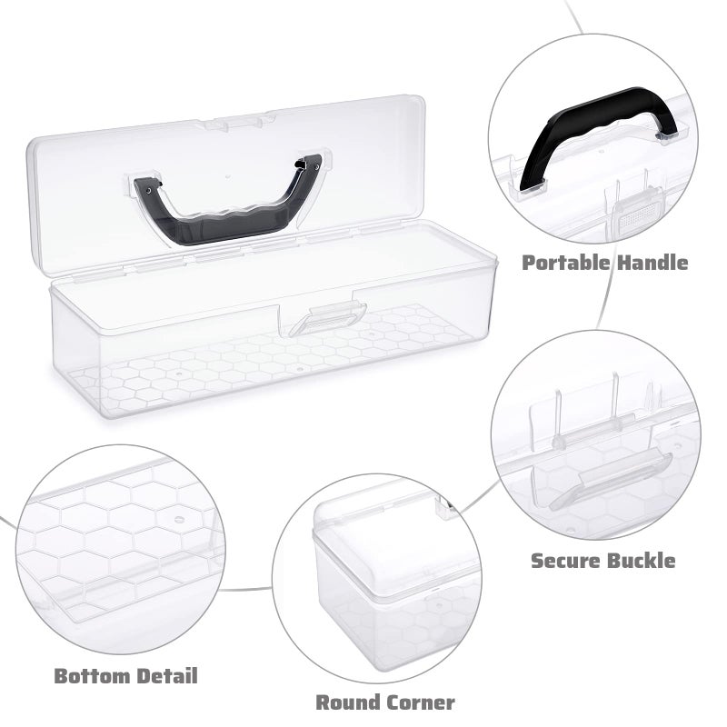 Btsky 3 Pack Long Plastic Pencil Box Portable Clear Home Utility Boxes With Black Handle Stationery Storage Organizer Painting Tool Storage Container For Pencils Markers Sticky-Notes Craft Supplies - Image 5