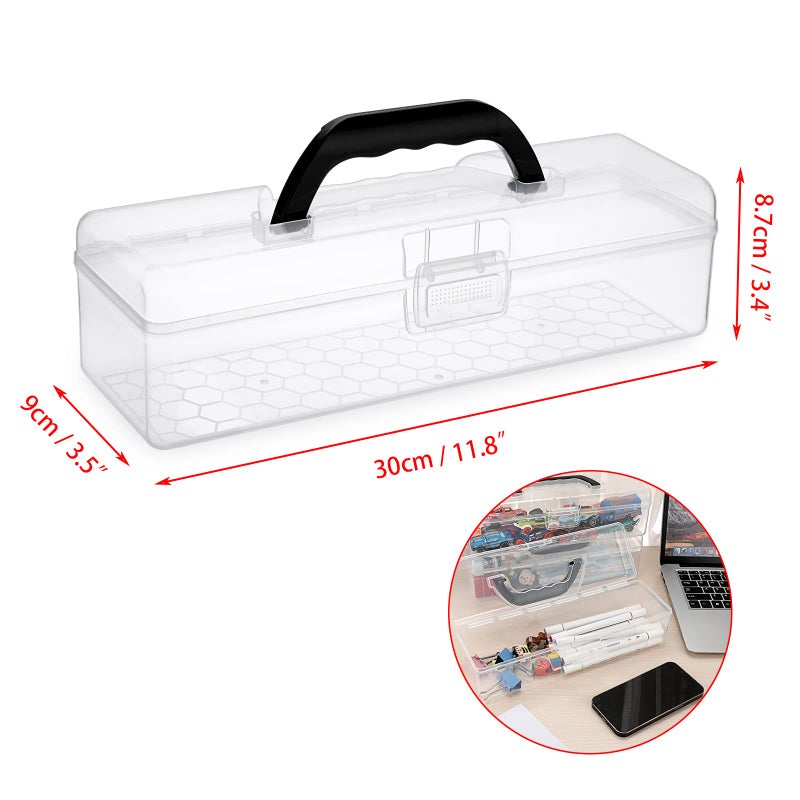 Btsky 3 Pack Long Plastic Pencil Box Portable Clear Home Utility Boxes With Black Handle Stationery Storage Organizer Painting Tool Storage Container For Pencils Markers Sticky-Notes Craft Supplies - Image 3