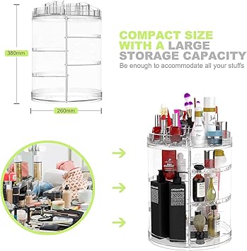 Boxalls Makeup Organiser Rotating Plus Size 8 Layer Large Capacity 360 Degree Cosmetics Organiser Spinning Stand Clear Skincare Makeup Carousel - Image 5