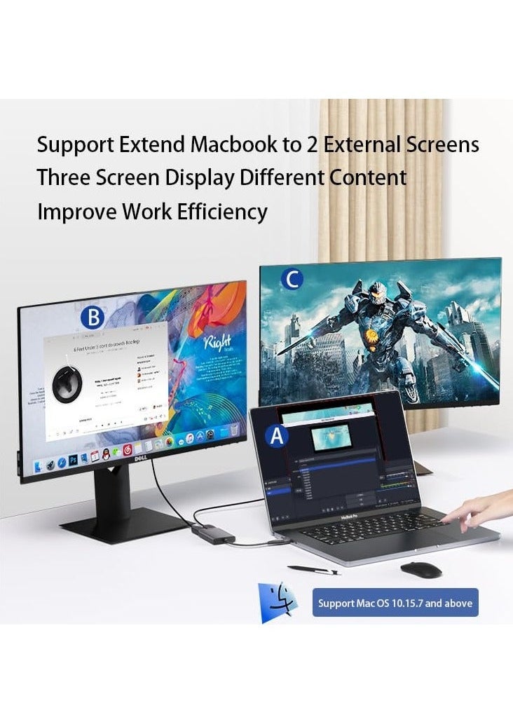 USB C/A to Dual HDMI Adapter for 2 Monitors, Splitter Extend Display  Mirroring Screen Converter for MacBook Pro Air M1 M2 Windows 10 11, Display 3 Separate Screens - Image 2
