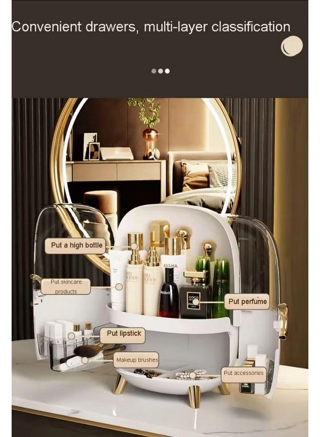 Crobat Creative Luxury Cosmetic Boxes Desktop Clear Makeup Organizer Dustproof Plastic Beauty Cosmetics Storage Box ivory - Image 4