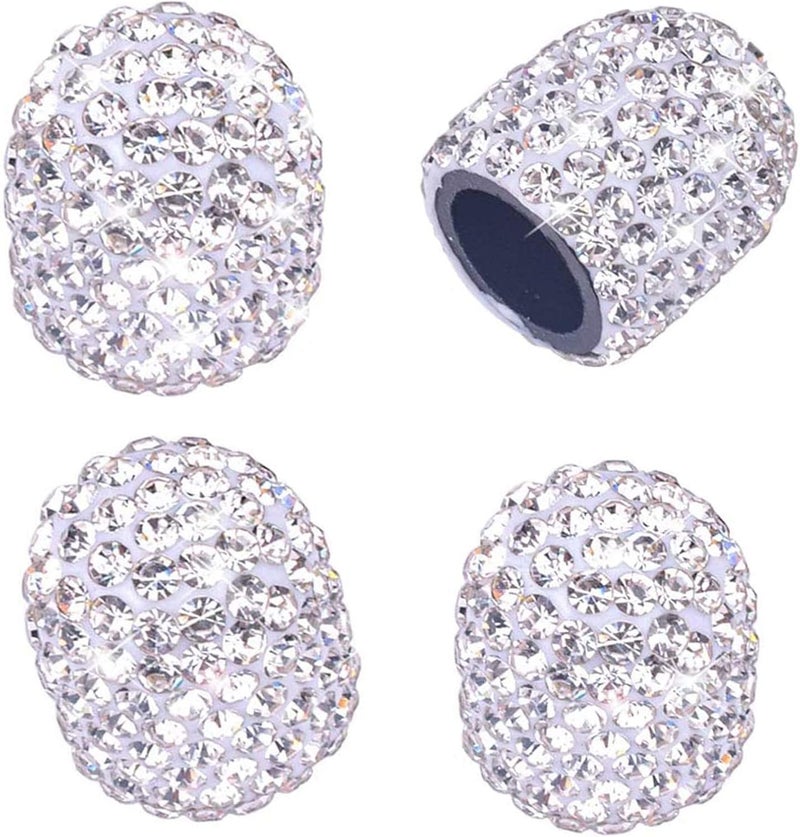 DBlosp Valve Stem Caps, 4 Pack Handmade Crystal Rhinestone Universal Car Tire Valve Caps Chrome,Attractive Dustproof Bling Car Accessories - White - Image 1