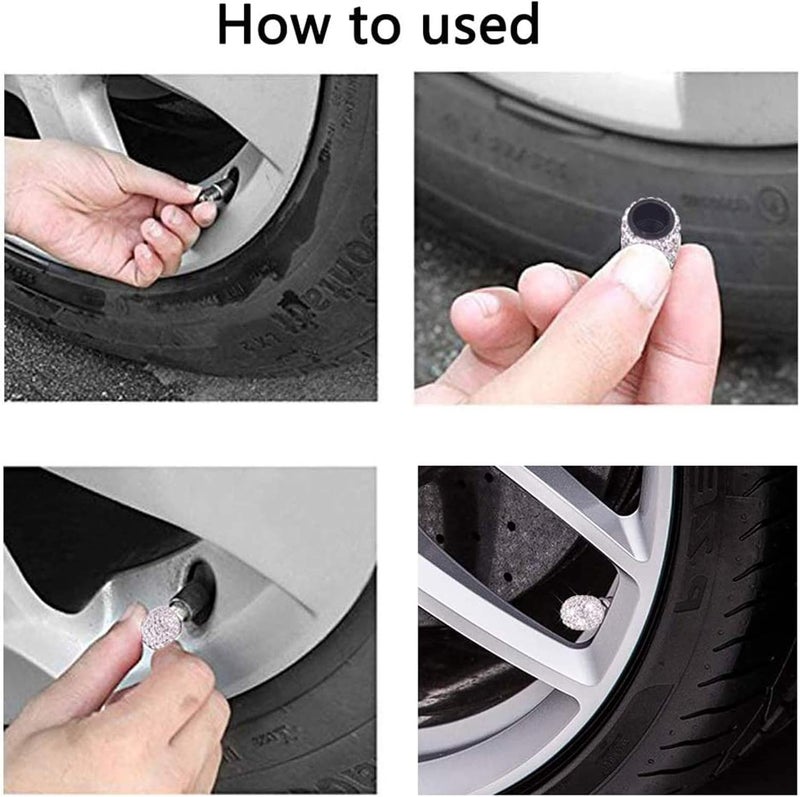 DBlosp Valve Stem Caps, 4 Pack Handmade Crystal Rhinestone Universal Car Tire Valve Caps Chrome,Attractive Dustproof Bling Car Accessories - White - Image 4