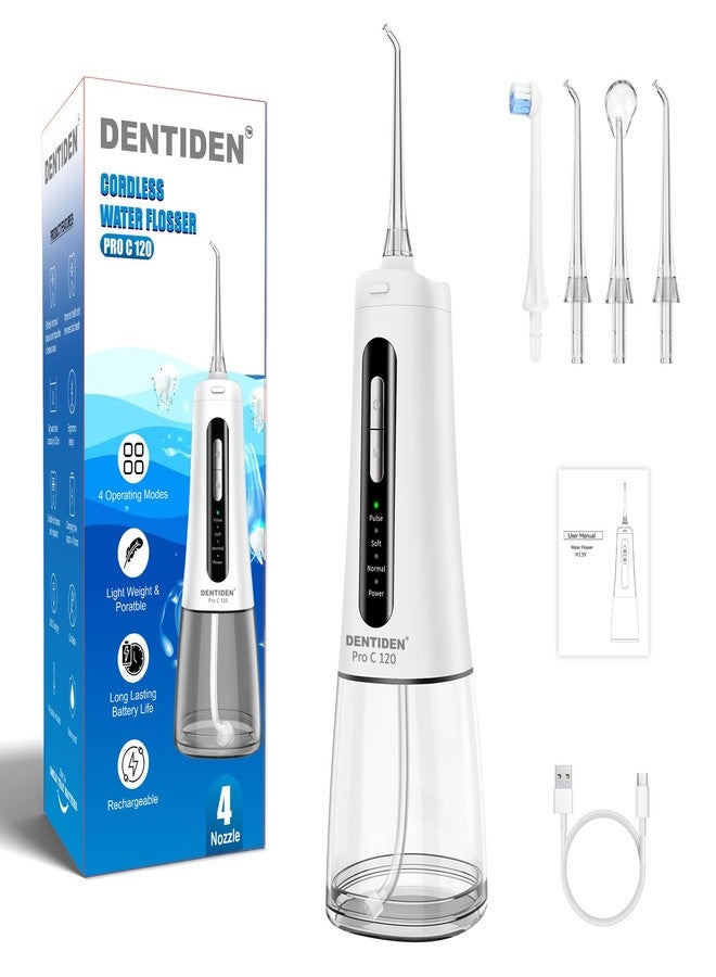 Dentiden Pro C 120 | Portable Dental Flosser with 4 Nozzles, IPX7 Waterproof | Cordless, Rechargeable, 300ml Tank, 4 Cleaning Modes, 120 PSI Pressure, 45 Days Usage | 4 Operating Modes | Oral Irrigator - Image 1