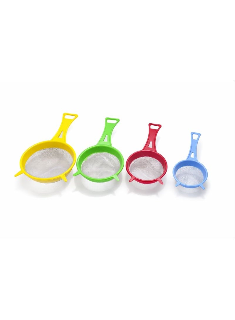 4-Piece Fine Mesh Kitchen Strainer & Sieve Set - Colorful Plastic Frame - Graduated Sizes for Tea, Rice & Baking. - Image 1