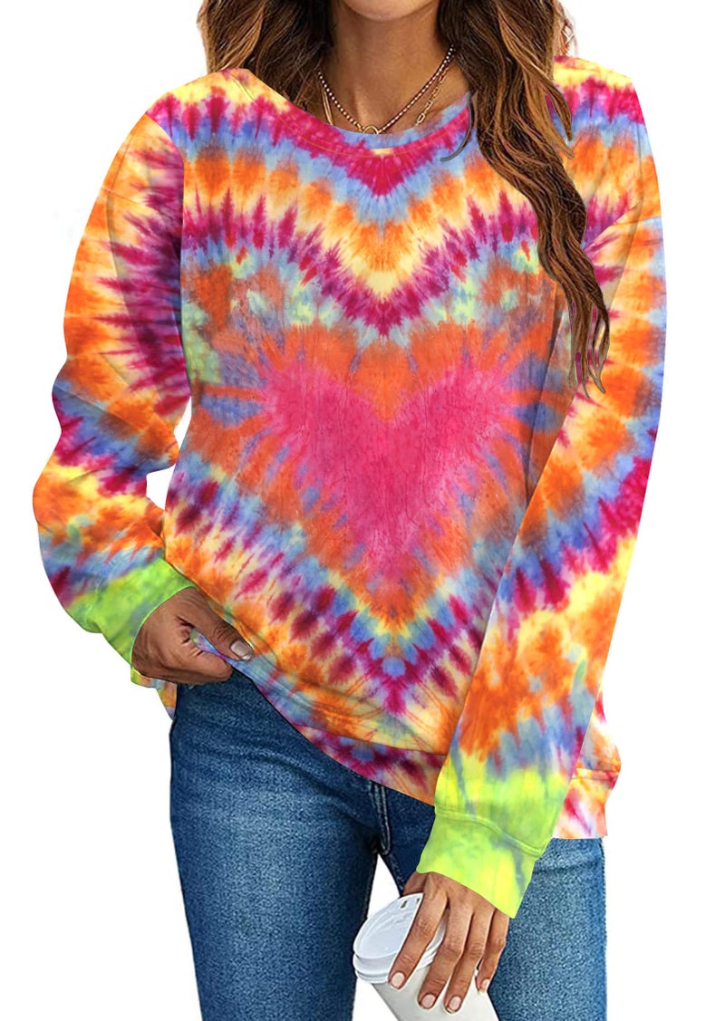 JINTING Tie Dye Sweatshirts for Women - Valentine's Days Heart Shirt Love Vibes Long Sleeve Pullover Tops - Image 1