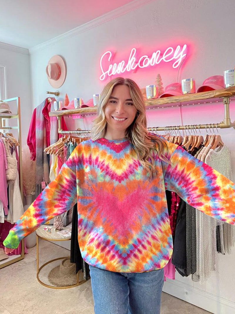 JINTING Tie Dye Sweatshirts for Women - Valentine's Days Heart Shirt Love Vibes Long Sleeve Pullover Tops - Image 2