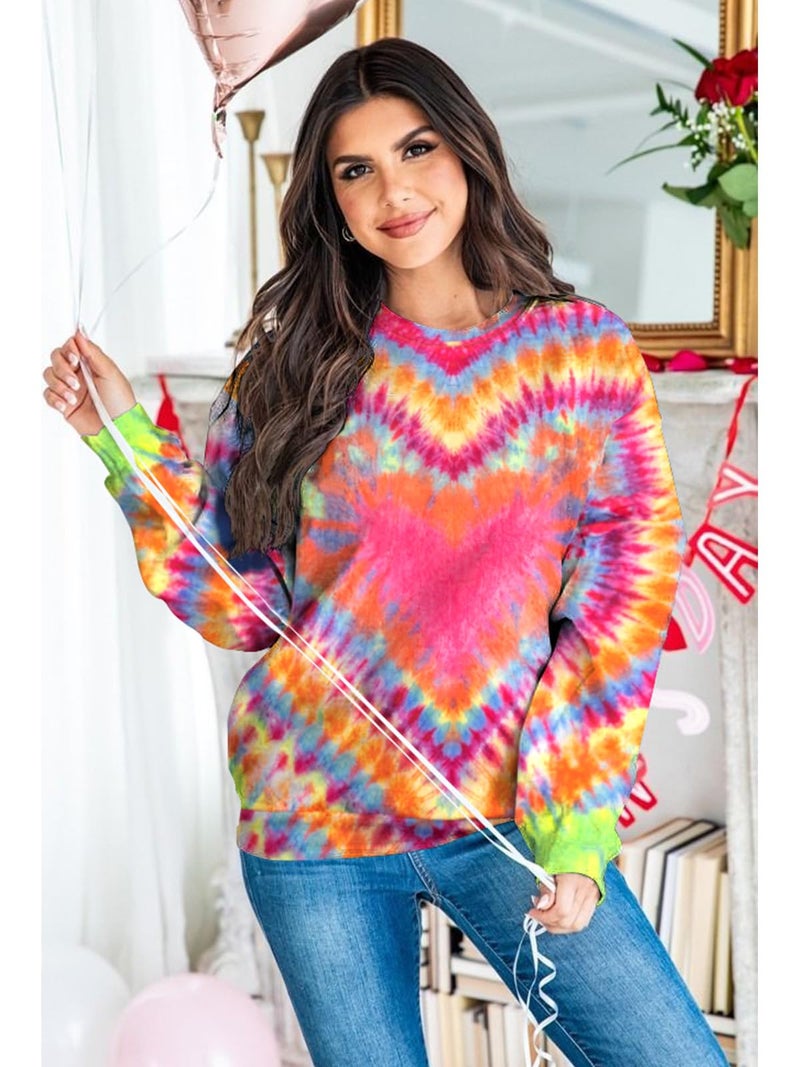 JINTING Tie Dye Sweatshirts for Women - Valentine's Days Heart Shirt Love Vibes Long Sleeve Pullover Tops - Image 3
