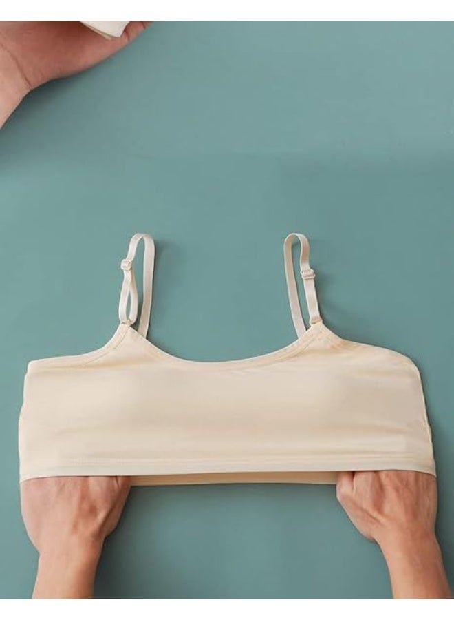 Teen Girls' Training Bra Seamless Cotton Cami Wireless Bras Elastic Thin Shoulder Straps, Pure Color 4 Pack, 9-12 - Image 3